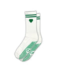 Green Striped Heart Crew Grip Socks