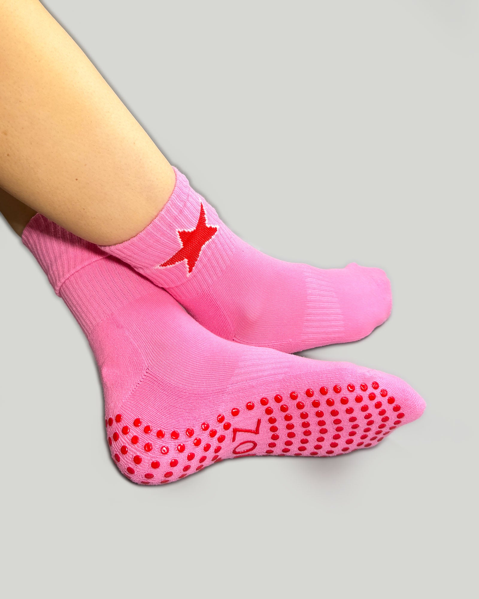 Pink Star Crew Grip Socks
