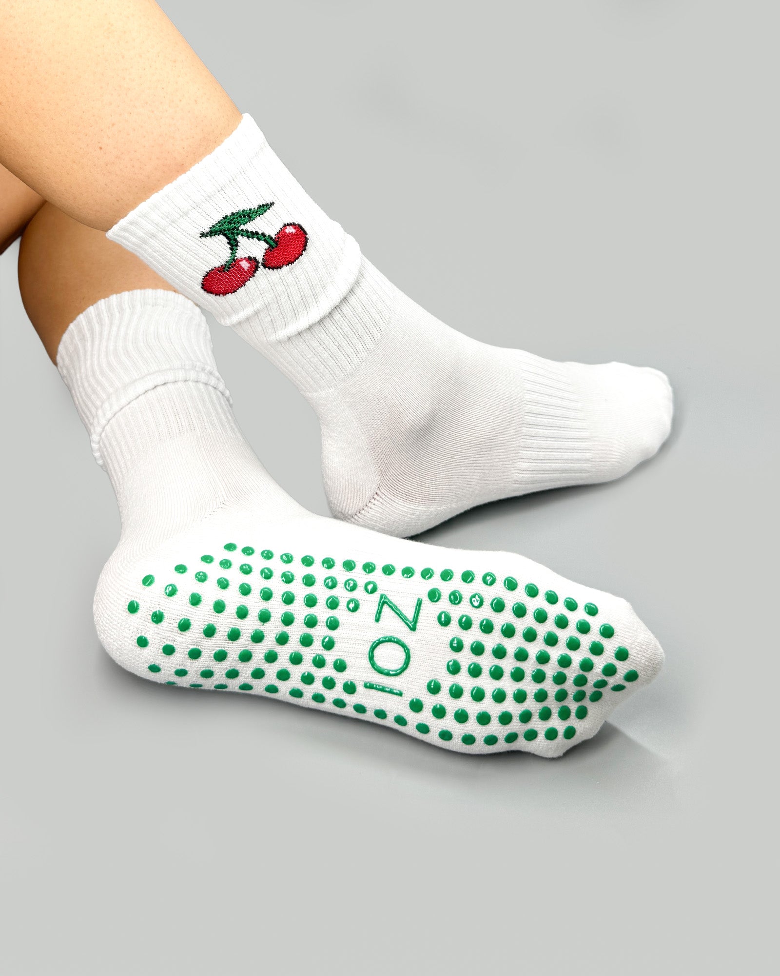 White Cherry Crew Grip Socks