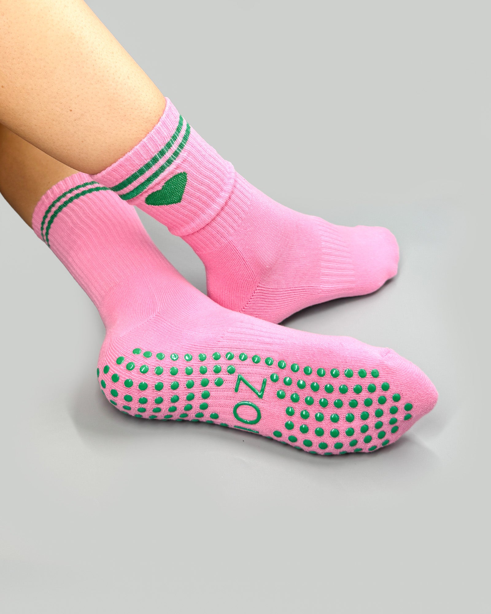 Pink/Green Heart Crew Grip Socks