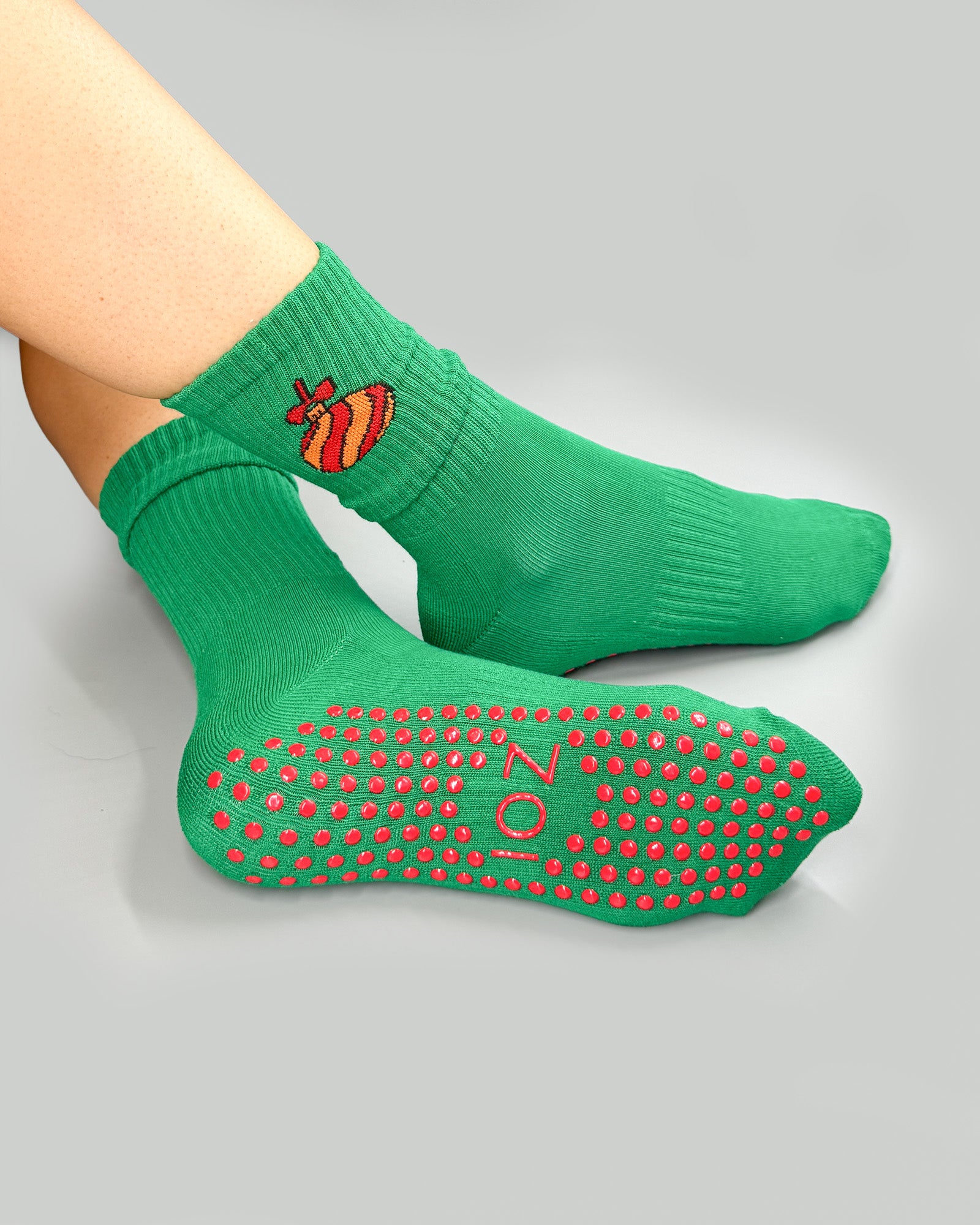 Green Ornament Crew Grip Socks