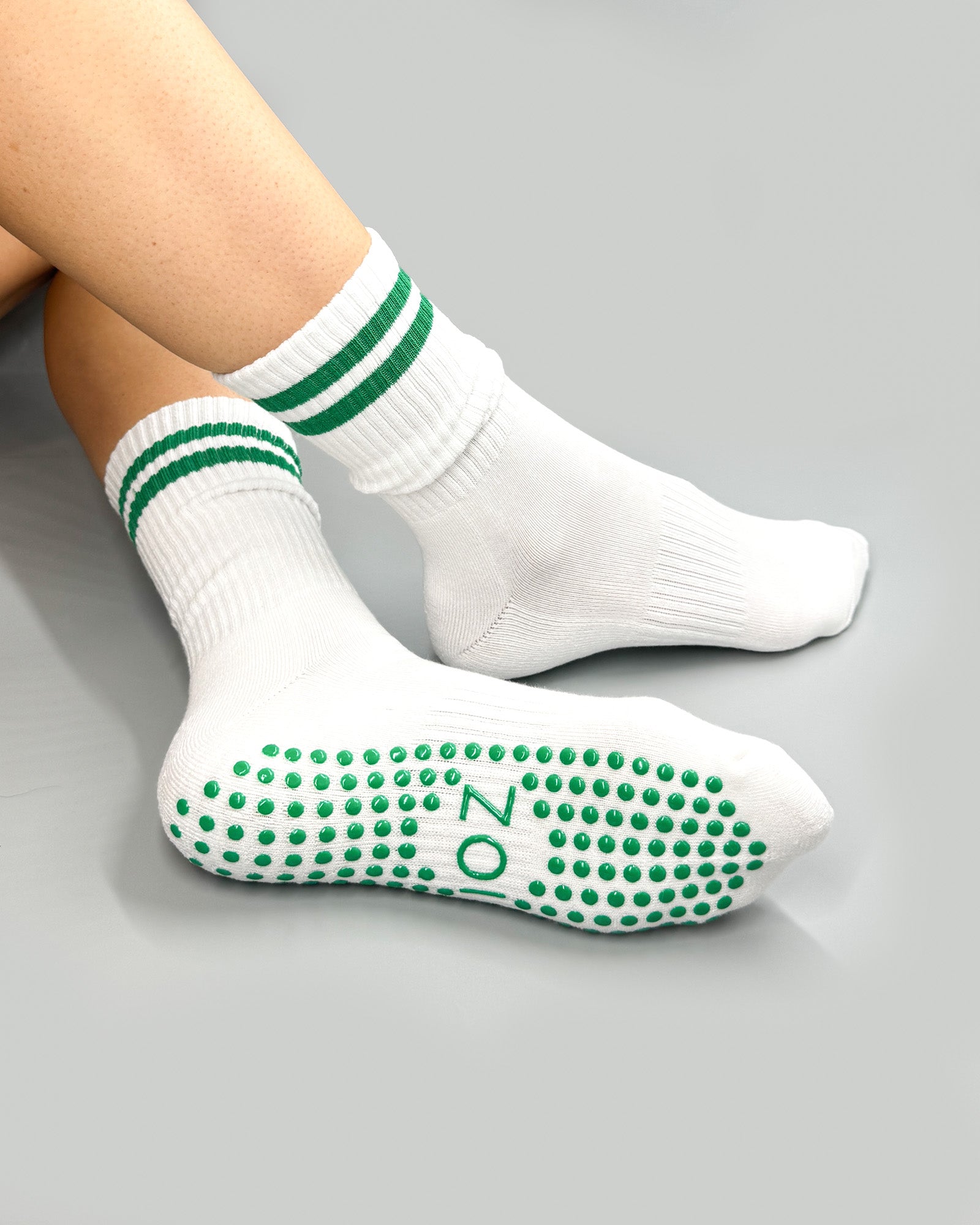 Green Stripe Crew Grip Socks