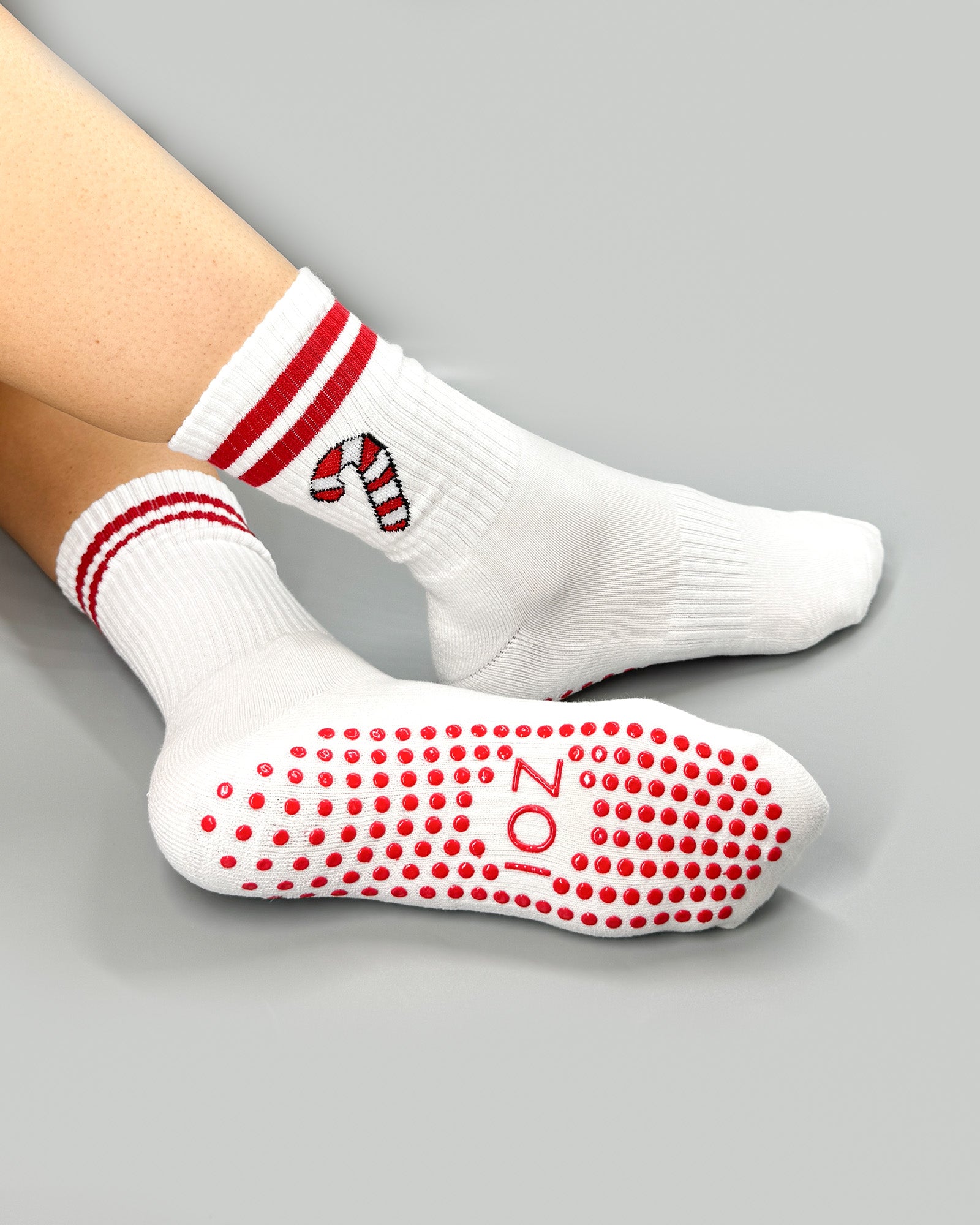 Red CandyCane Crew Grip Socks
