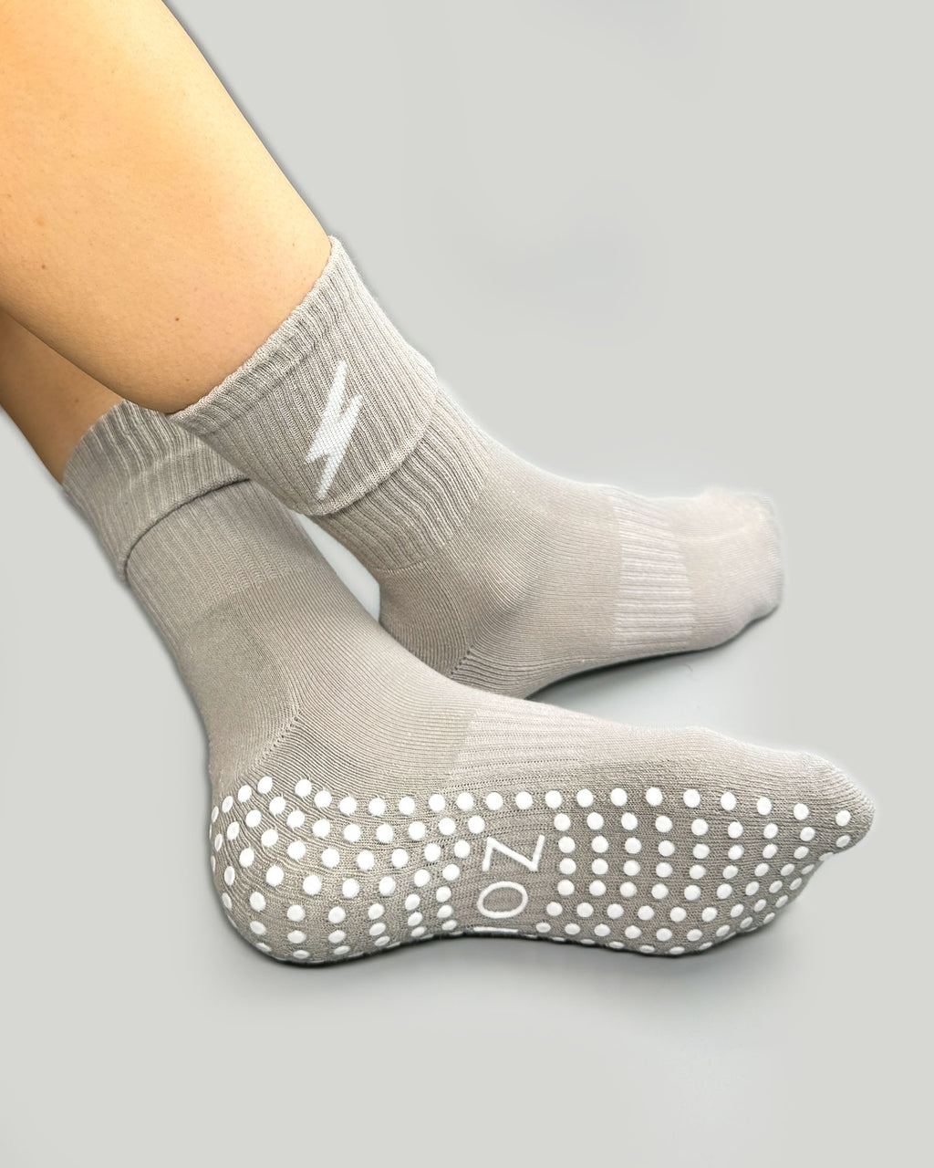 Grey Bolt Crew Grip Socks