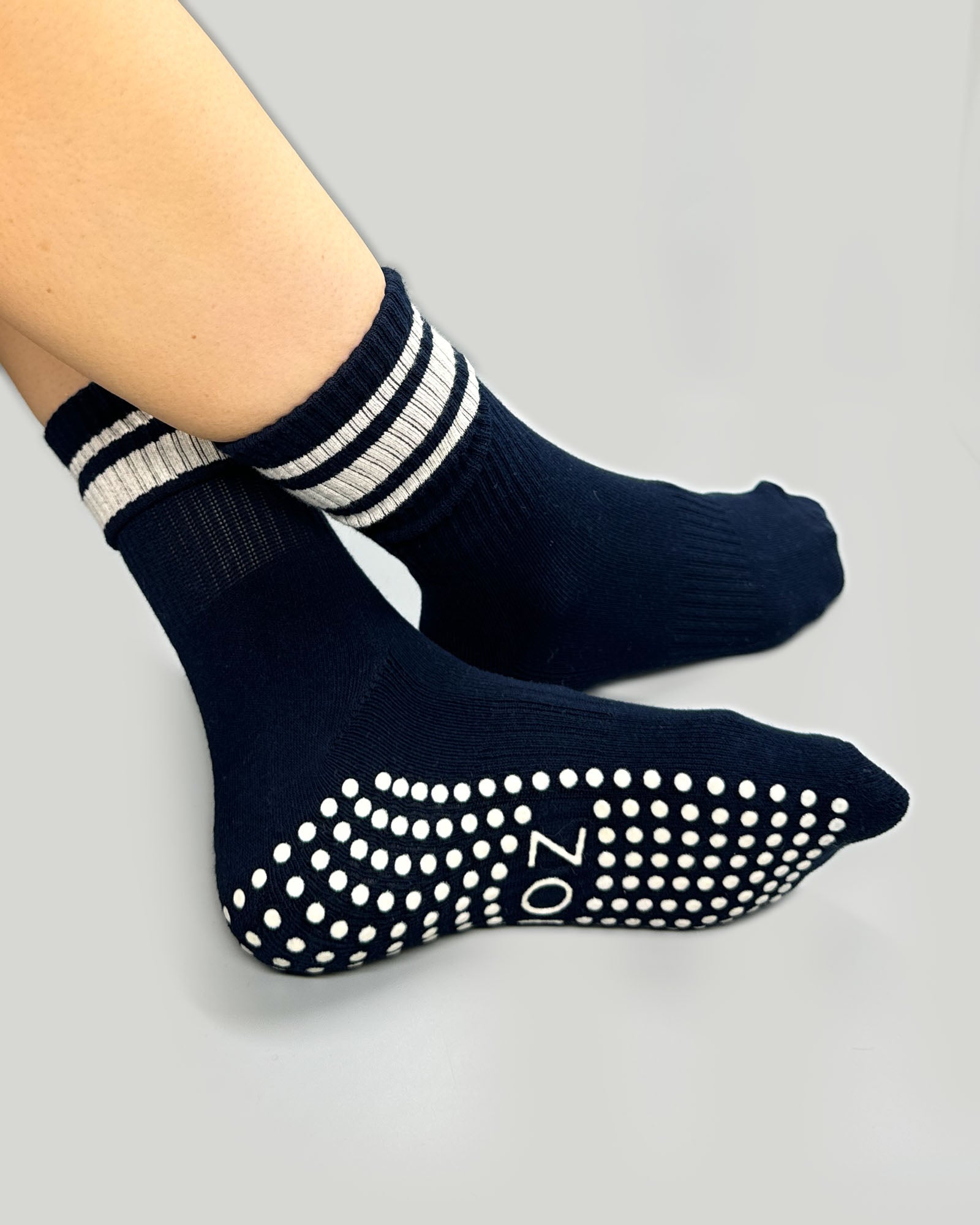 Navy Stripes Crew Grip Socks