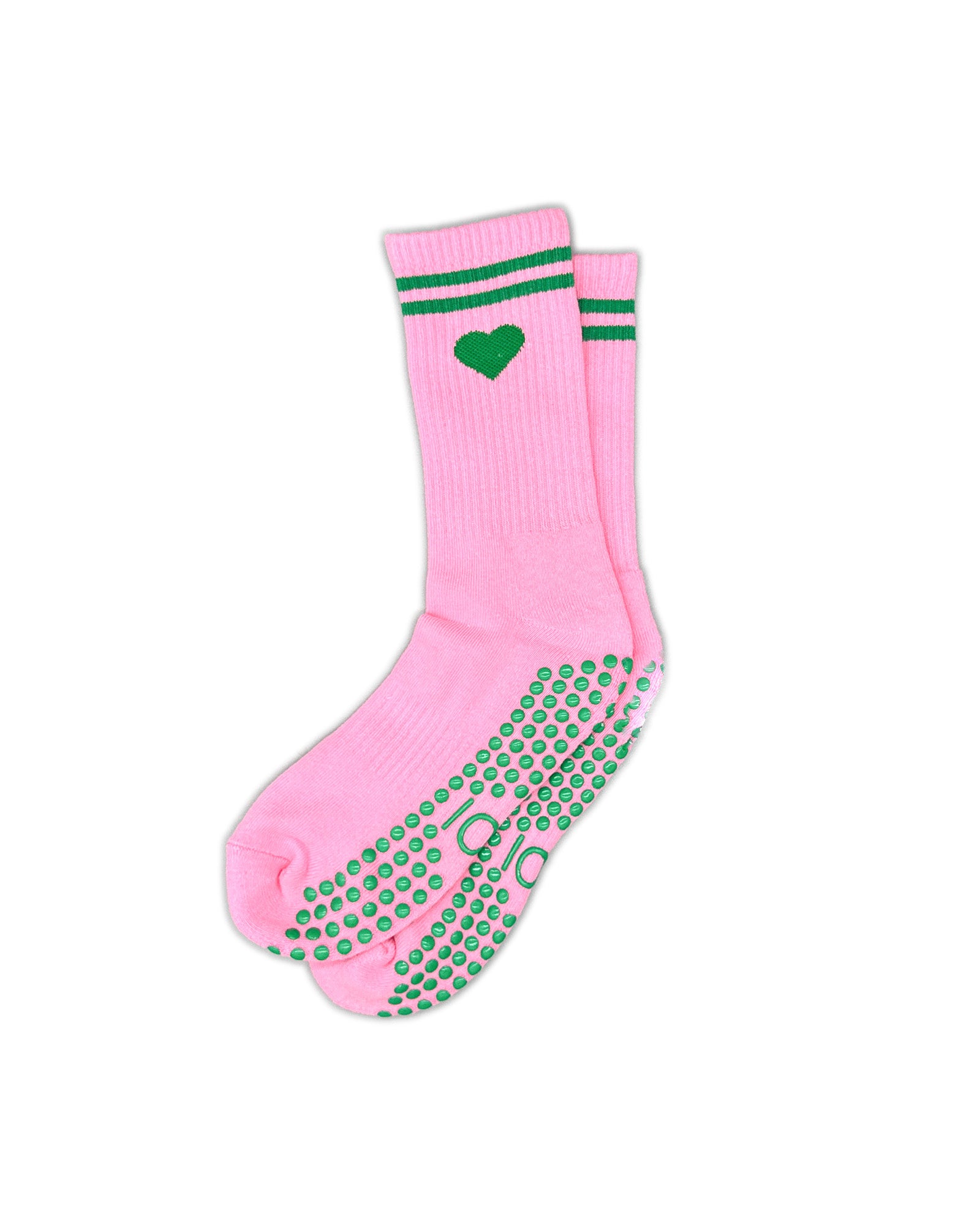 Pink/Green Heart Crew Grip Socks