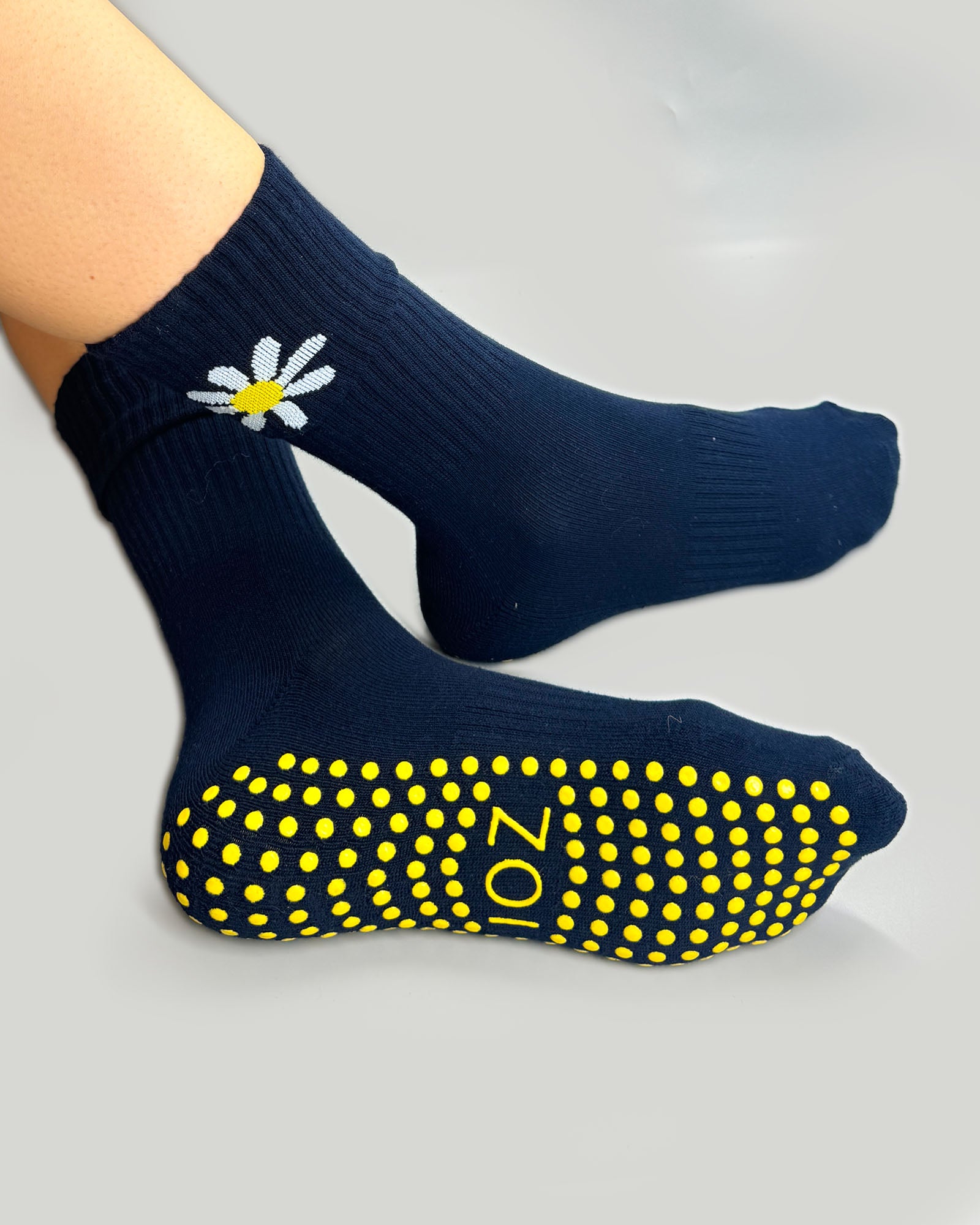 Navy Sunflower Crew Grip Socks